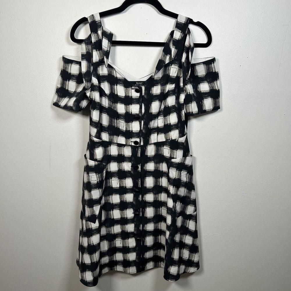 Sretsis Rework Workshop Designer Plaid Gingham Cold Shoulder Dress Women's L